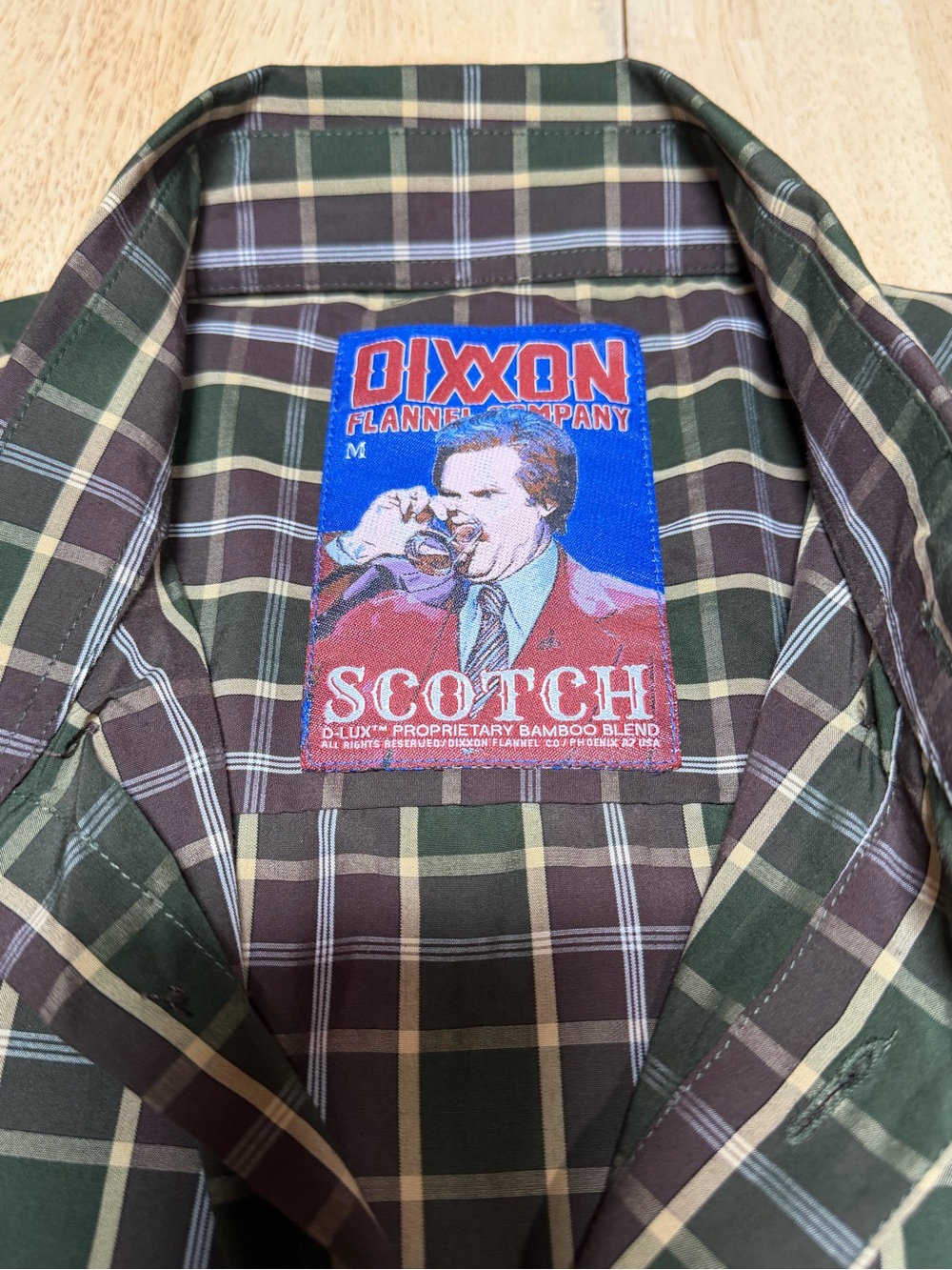 DIXXON Flannel Scotch Bamboo Blend Button Down Green Plaid Shirt Anchorman M - Picture 2 of 14